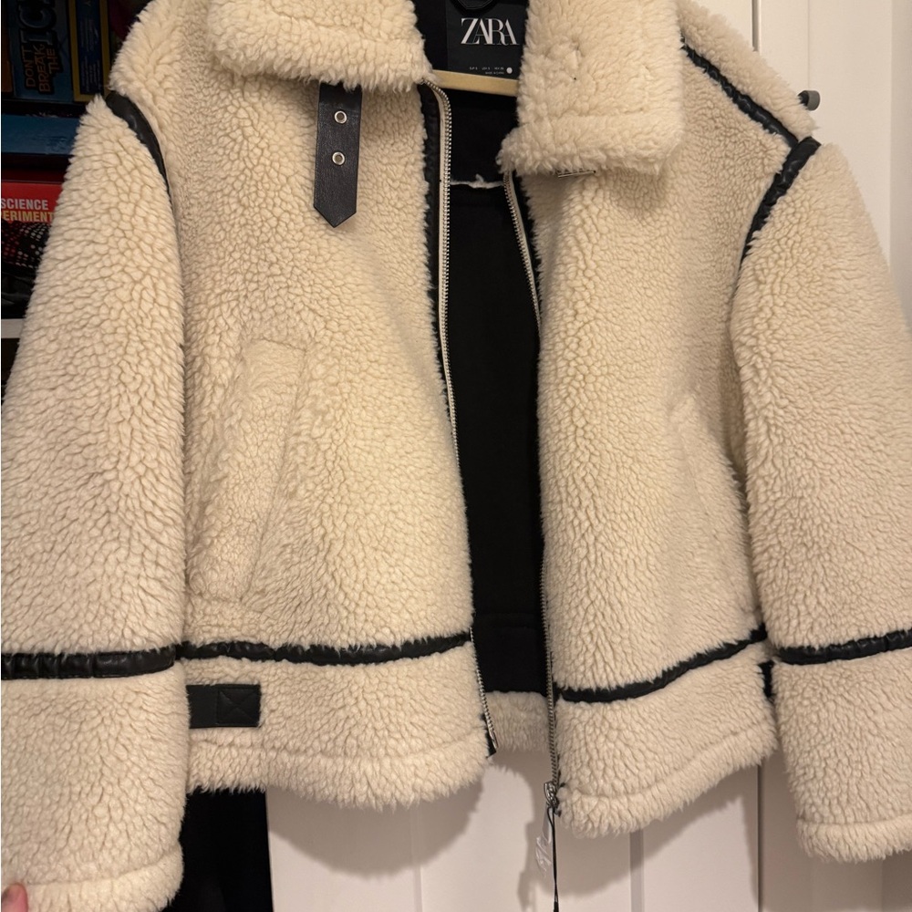 NWT ZARA SHEARLING BIKER JACKET SIZE SMALL - Picture 2 of 12